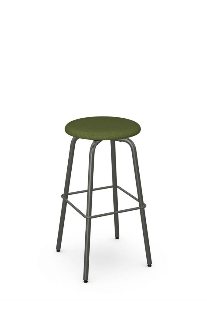 Amisco's Button Dark Gray Backless Swivel Bar Stool with Gray Seat Cushion