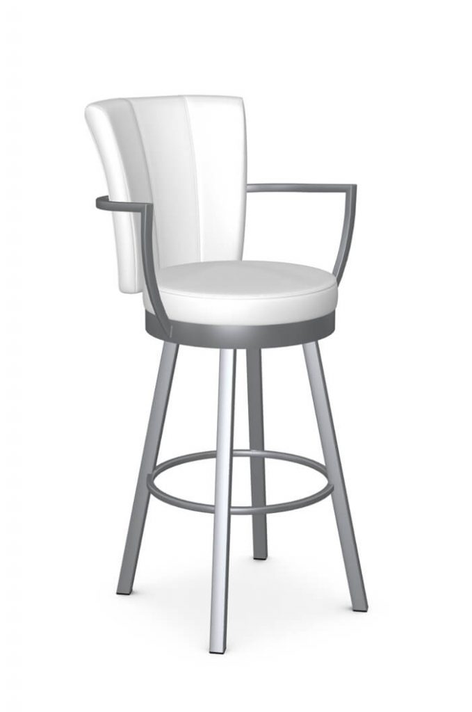 Amisco's Cardin Modern Swivel Kitchen Bar Stool with Arms in Gray and White