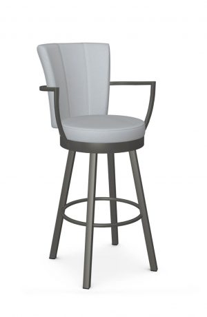 Amisco's Cardin Silver Swivel Bar Stool with Arms and Light Blue Cushion