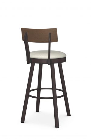 Amisco's Lauren Transitional Swivel Bar Stool in Expresso Brown with Wood Back and Light Seat Cushion - Back View