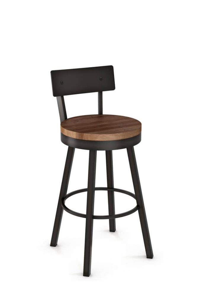 Amisco Lauren Swivel Stool with Wood Seat and Metal Backrest