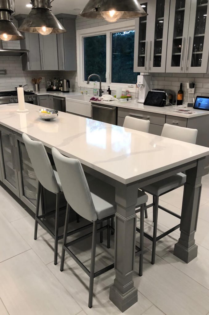 Amisco's Linea Upholstered Stationary Counter Stools in Transitional Gray Kitchen