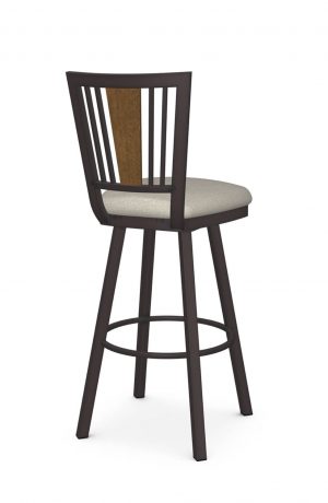 Amisco's Madison Traditional Swivel Bar Stool with Wood Back Piece, Espresso Metal Frame Finish, and Light Tan Square Seat Cushion