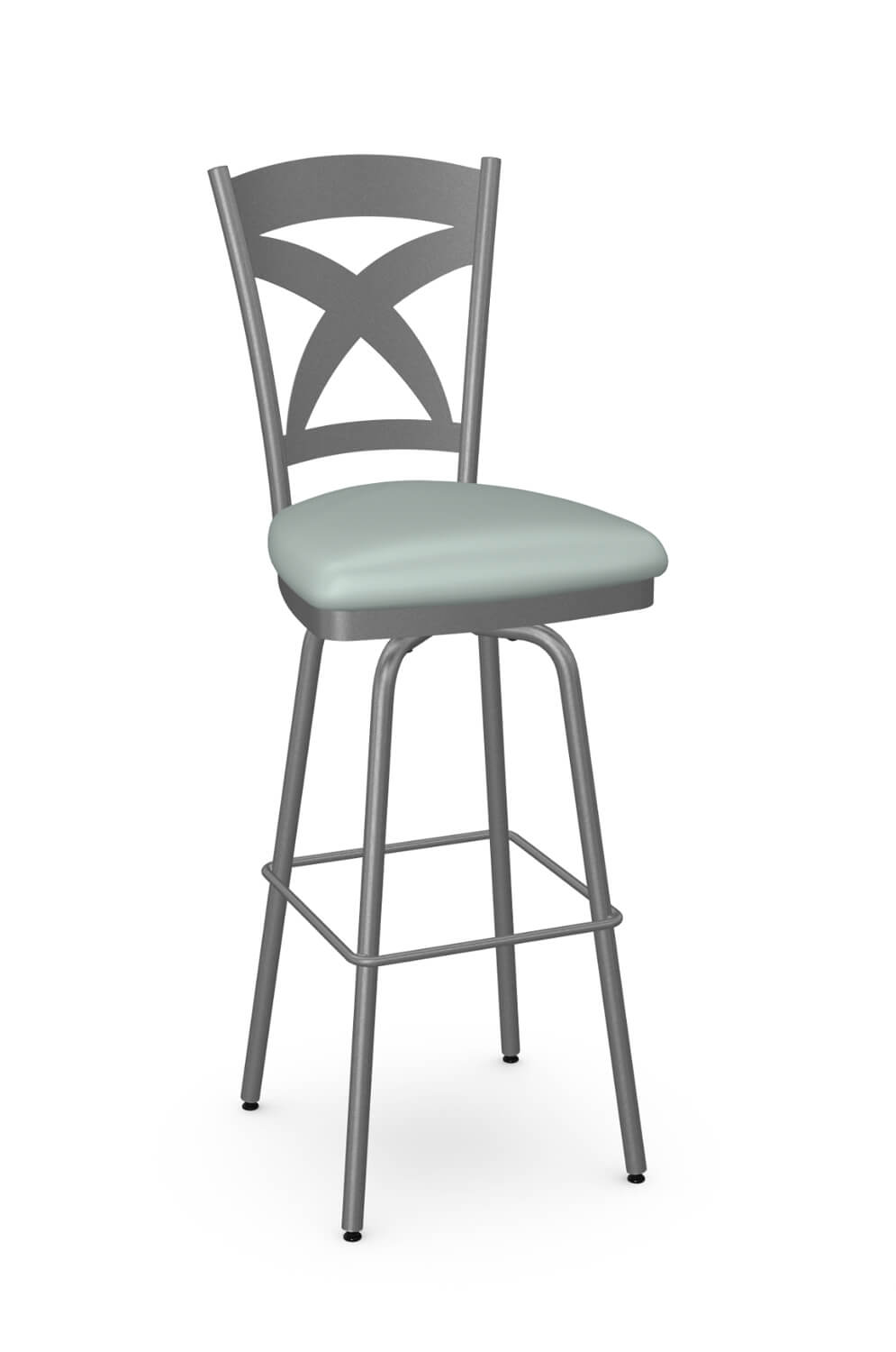 Amisco's Marcus Nickel Modern Swivel Bar Stool with Seafoam Green Seat Cushion