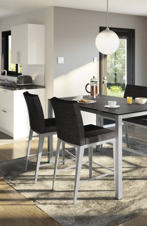 Amisco's Pablo Upholstered Parsons Bar Stool in Modern, Open-Concept Black & White Kitchen