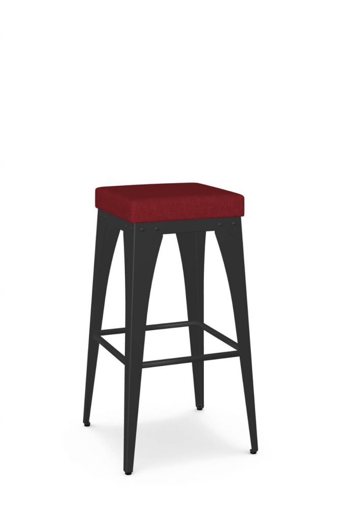 Amisco's Upright Black Industrial Backless Bar Stool with Red Seat Cushion