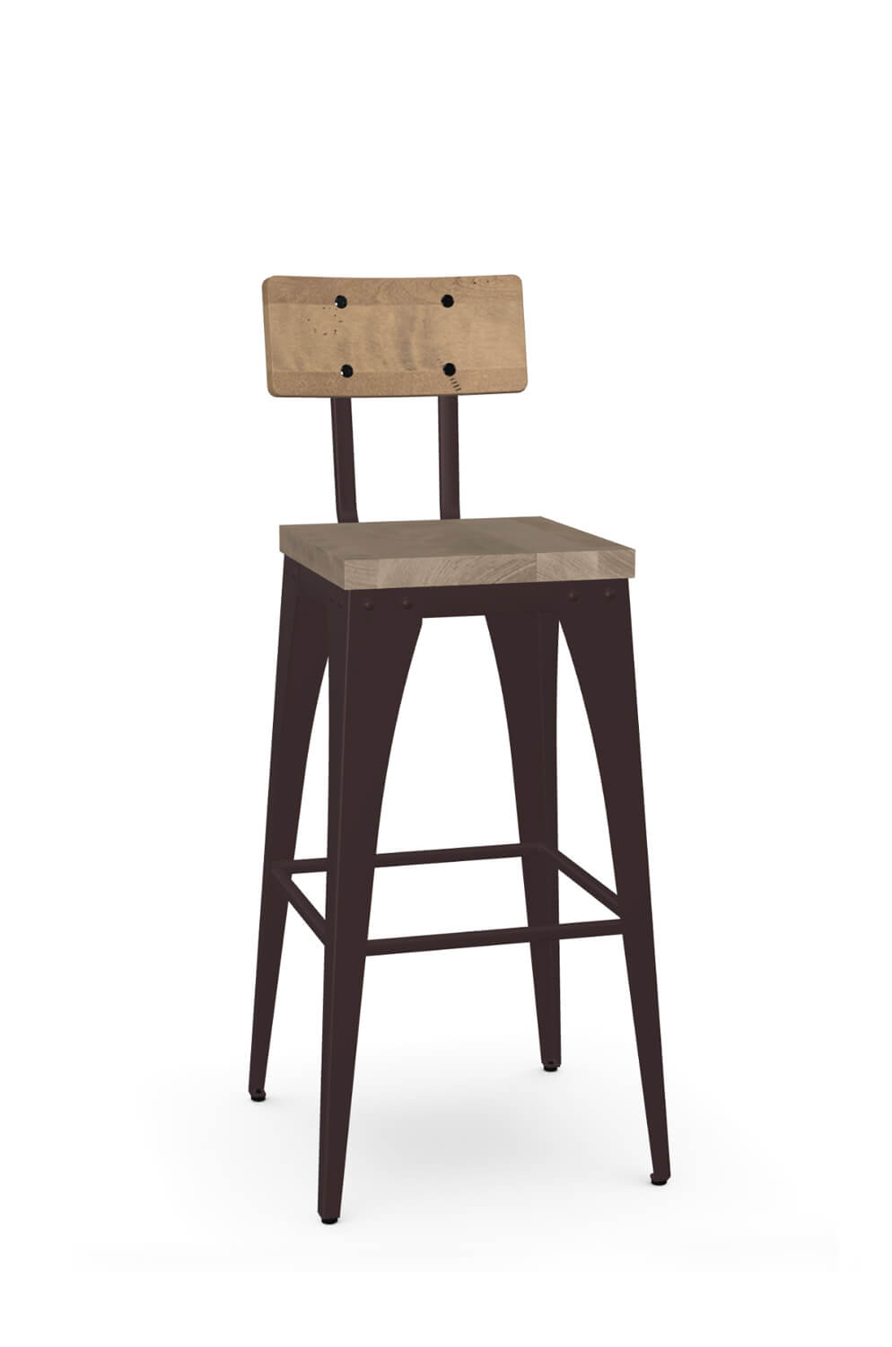 Amisco's Upright Industrial Bar Stool in Brown Metal and Wood Back