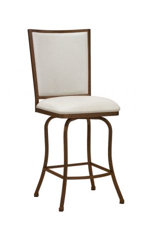 Wesley Allen's Morrison Bronze Copper Swivel Bar Stool Upholstered in Light Tan Fabric