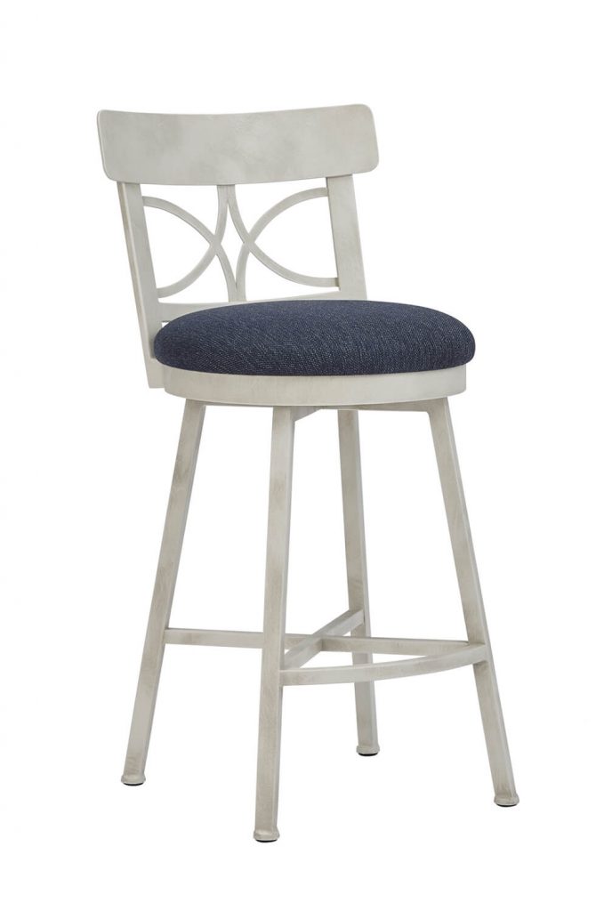 Wesley Allen's Sausalito Swivel Ivory Bar Stool in Blue Seat Cushion