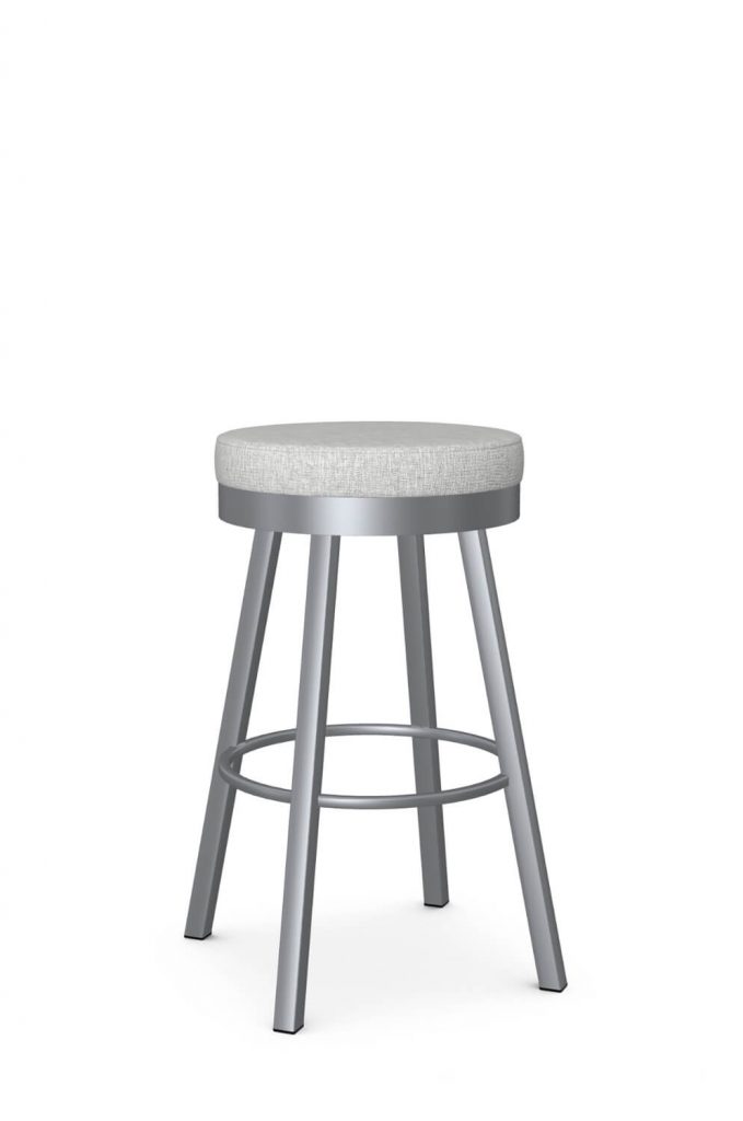 Amisco's Rudy Backless Silver Swivel Bar Stool with Gray Seat Fabric