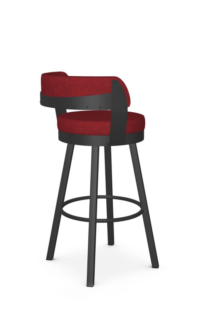 Amisco's Russell Black Industrial Bar Stool with Red Seat and Back Cushion