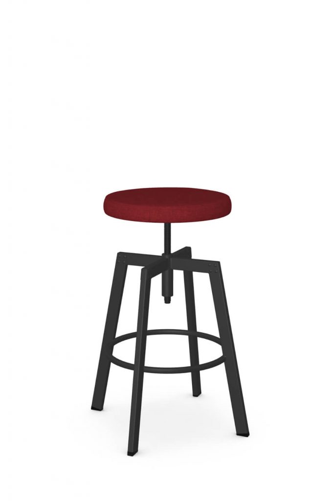 Amisco's Architect Black Industrial Bar Stool with Red Seat Cushion