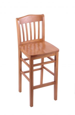 Holland's #3110 Hampton Stationary Wooden Bar Stool with Back in Medium Wood Finish