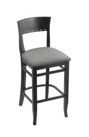 Holland's #3160 Hampton Bar Stool in Black Wood and Gray Seat Cushion