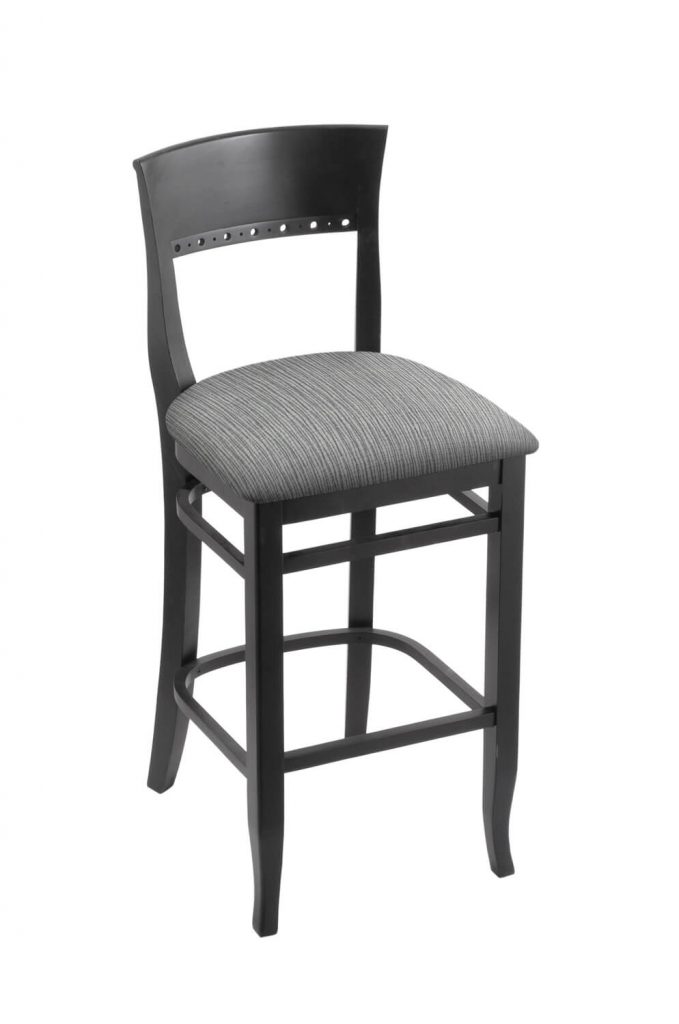 Holland's #3160 Hampton Bar Stool in Black Wood and Gray Seat Cushion