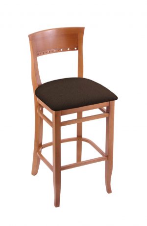 Holland's #3160 Hampton Bar Stool in Medium Wood and Brown Seat Cushion