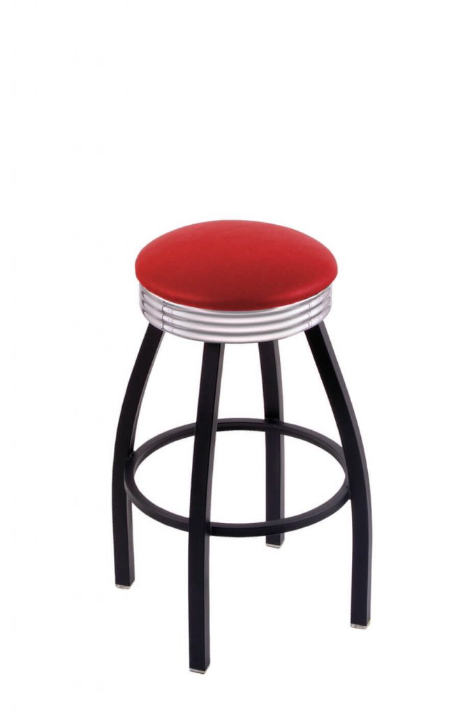 Holland's C8B3C Classic Retro Backless Swivel Bar Stool in Red Seat Cushion