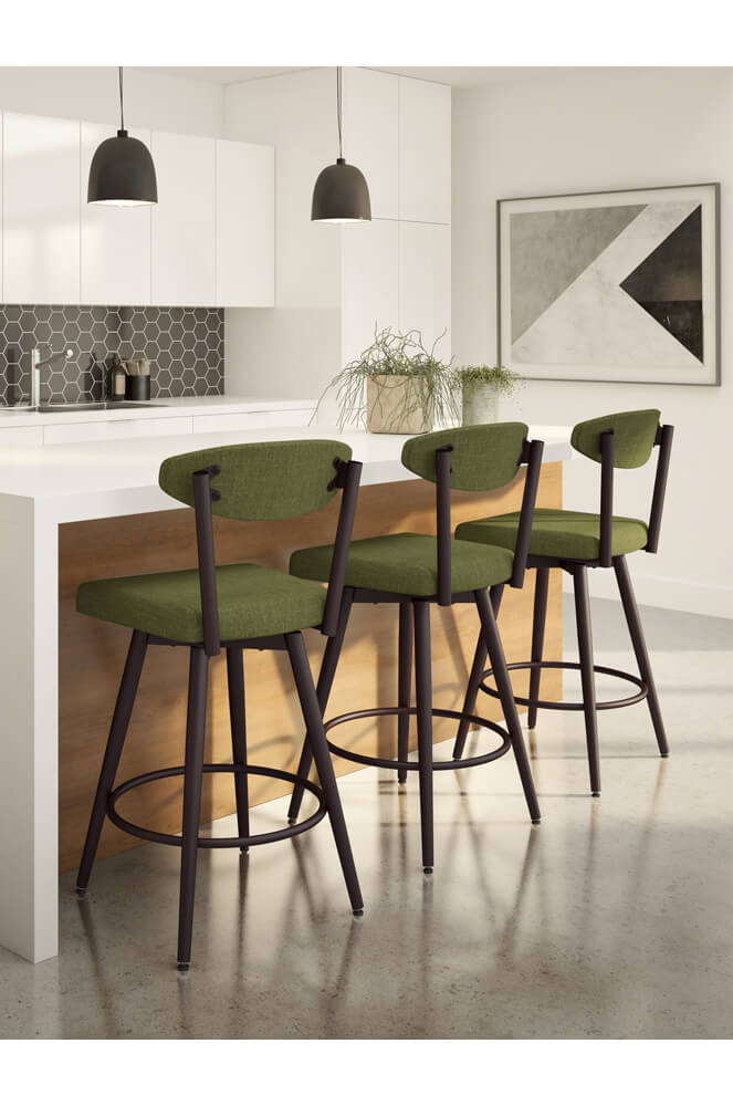 Amisco's Wilbur Scandinavian Swivel Bar Stools in Modern White Bright Kitchen