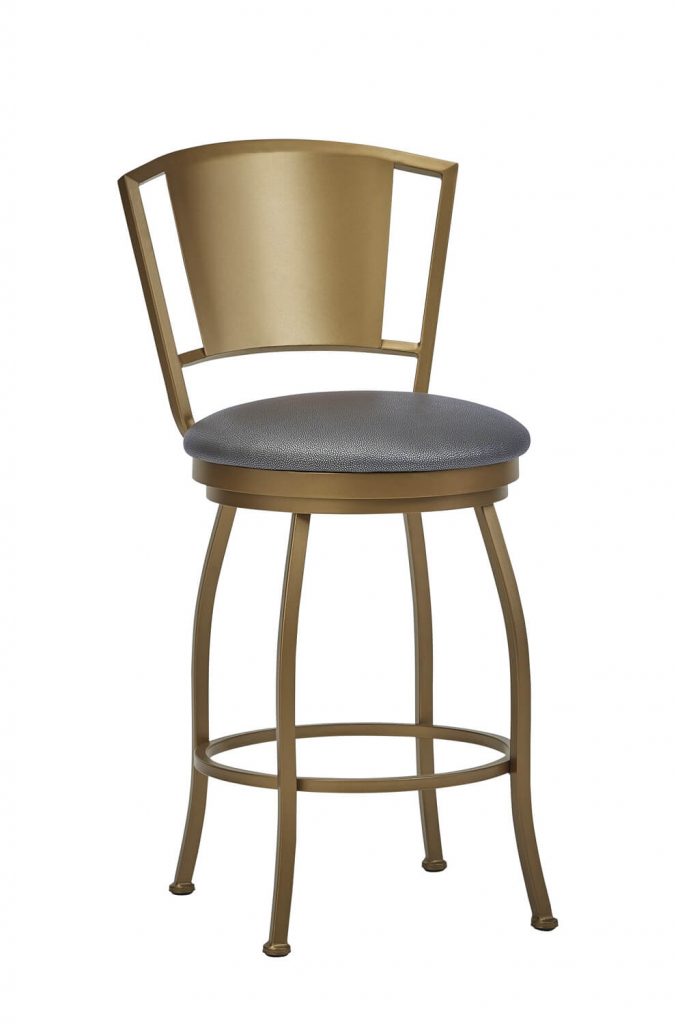 Wesley Allen's Berkeley Swivel Bar Stool in Opaque Copper Metal and Gray Vinyl