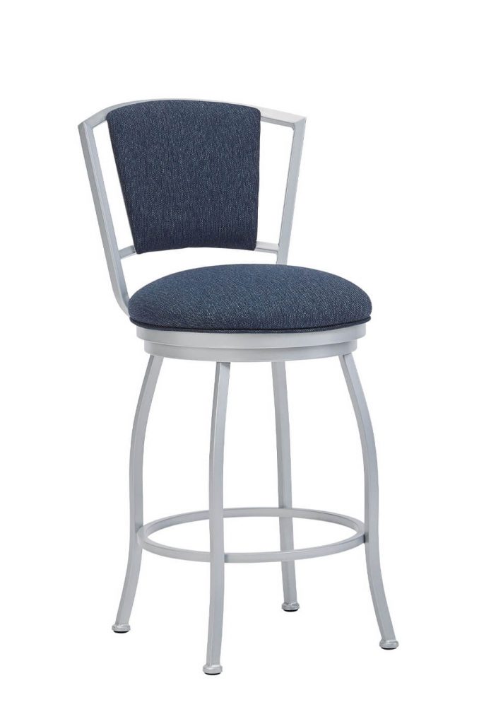 Wesley Allen's Boise Swivel Bar Stool in Opaque Light Silver with Blue Seat and Back Fabric