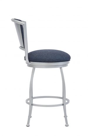 Wesley Allen's Boise Swivel Bar Stool in Opaque Light Silver with Blue Seat and Back Fabric - Side View