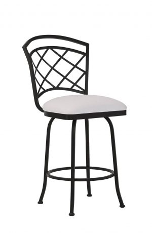 Wesley Allen's Boston Swivel Bar Stool in Black Metal and Aspen Pure White Vinyl