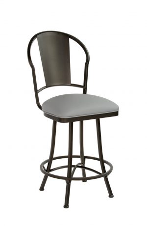 Wesley Allen's Cleveland Traditional Dark Brown Metal Swivel Bar Stool with Back and Gray Seat Cushion