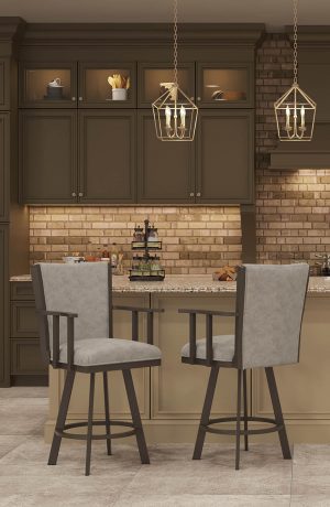 Wesley Allen's Humphrey Modern Swivel Arm Bar Stools in Brown Classic Kitchen