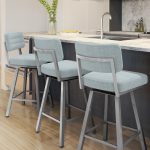 Amisco's Phoebe Urban Upholstered (in Blue) Modern Swivel Metal Stools in Modern Kitchen