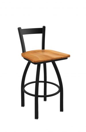 Holland's Catalina #821 Low Back Swivel Barstool in Black Metal Finish and Medium Maple Wood Seat Finish