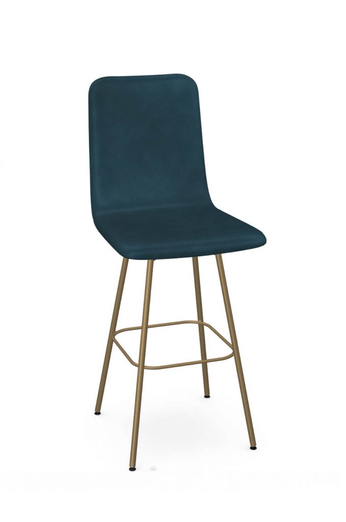 Amisco's Bray Gold Modern Swivel Bar Stool with Blue Back and Seat Fabric