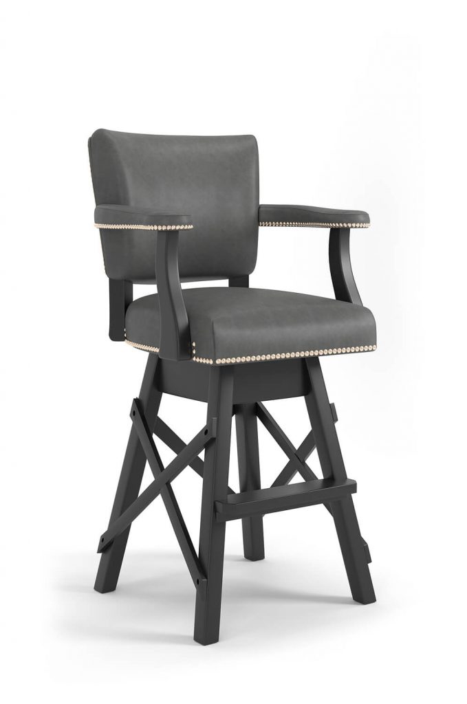 Darafeev's El Dorado Luxury Black Wood Bar Stool in Leather with Nailhead Trim