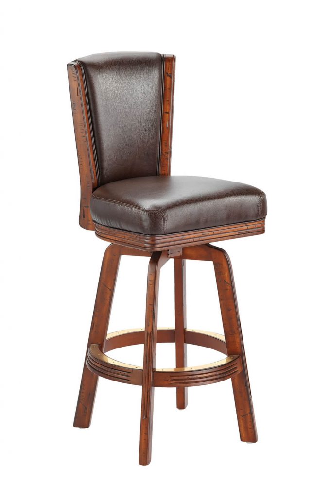 Darafeev's #915 Flexback Upholstered Swivel Wooden Stool with Back in Brown Finish