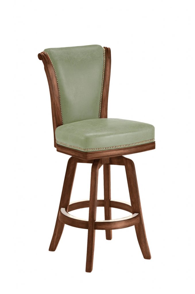 Darafeev's Classic Oak Wood Bar Stool in Kiwi Green Leather