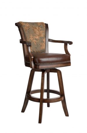 Darafeev's Classic Upholstered Swivel Wood Bar Stool with Arms and Nailhead Trim