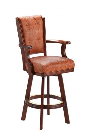 Darafeev's 960 Wood Upholstered Swivel Bar Stool with High Back, Arms, and Button-Tufting on Back