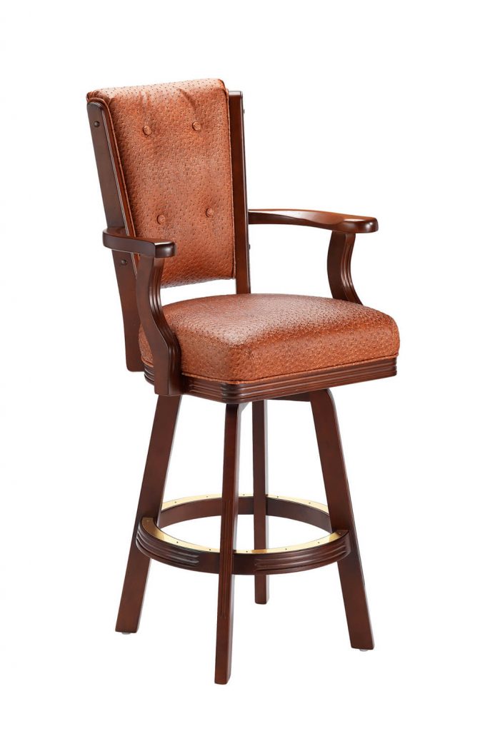 Darafeev's 960 Wood Upholstered Swivel Bar Stool with High Back, Arms, and Button-Tufting on Back