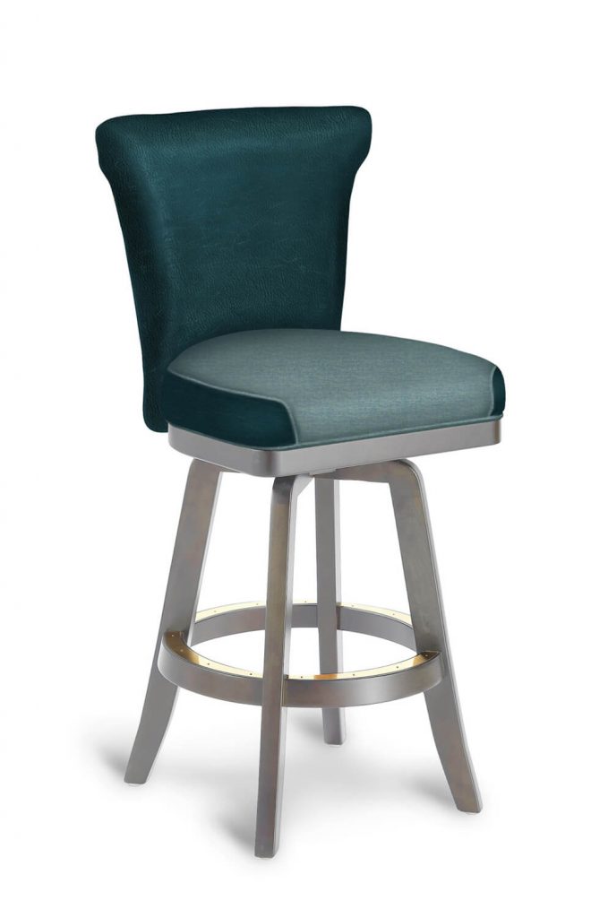 Darafeev's Dara Modern Flexback Swivel Bar Stool in Taupe Wood Finish and Teal Seat and Back Cushion