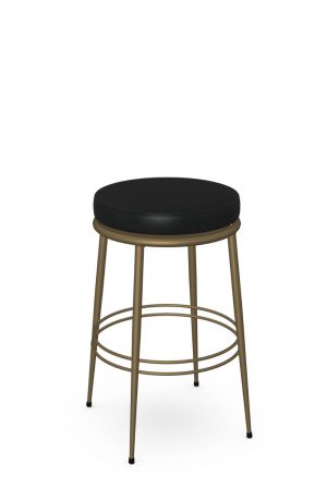 Amisco's Glenn Gold Backless Round Bar Stool with Black Vinyl