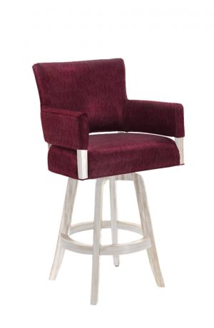 Darafeev's Mod Modern Swivel Wood Bar Stool in Rustic Driftwood with Maroon Fabric