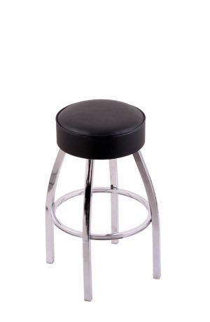 Holland's C8C1 Backless Swivel Chrome Bar Stool with Black Vinyl Seat Cushion