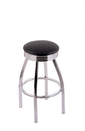 Holland's C8C3C Chrome Backless Swivel Bar Stool with Black Seat Cushion and Rigged Rings