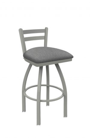 Holland's Jackie Swivel Stool with Low Back in Anodized Nickel and Graph Alpine Gray Seat Cushion