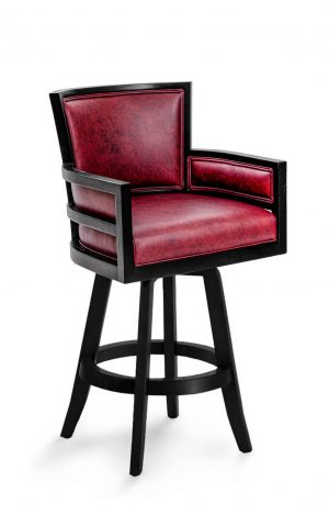 Darafeev's Metra Modern Luxury Bar Stool in Black Wood and Red Leather with Arms