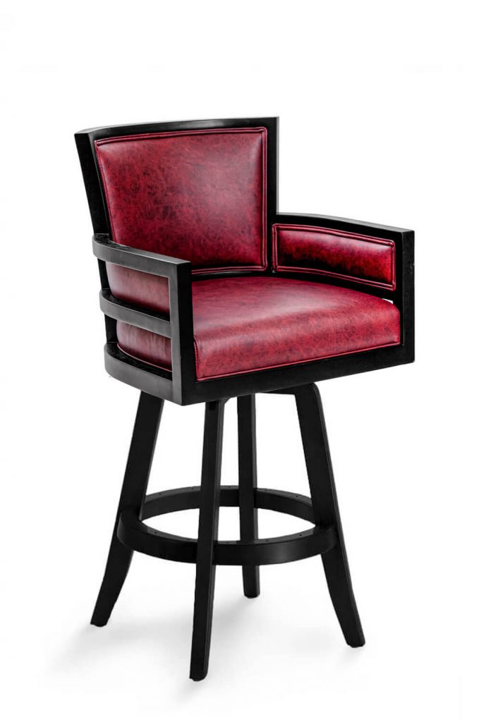 Darafeev's Metra Modern Luxury Bar Stool in Black Wood and Red Leather with Arms