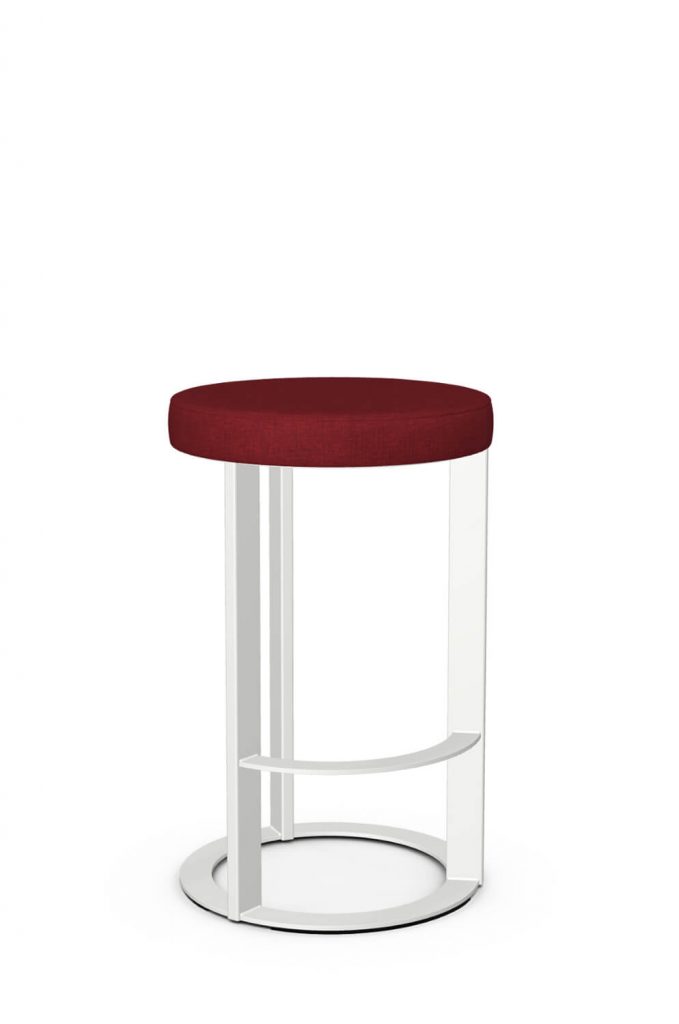 Amisco's Allegro White Modern Backless Bar Stool with Red Seat