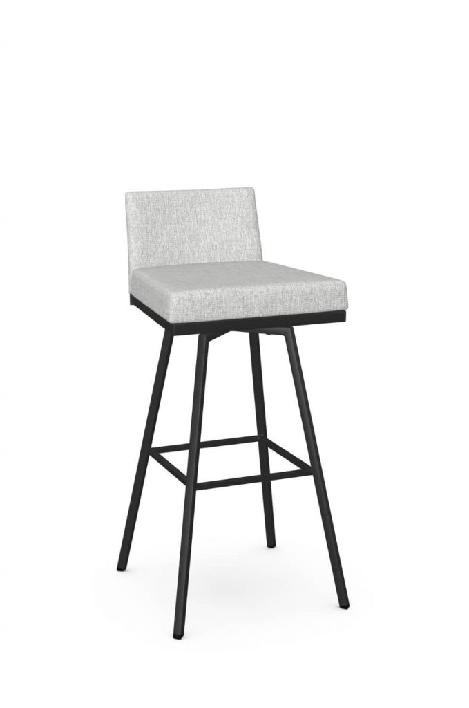 Amisco's Linea Modern Black Swivel Bar Stool with Gray Seat and Back Cushion