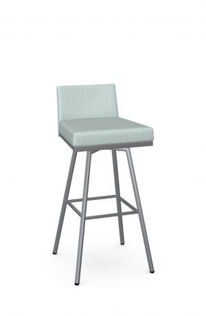 Amisco's Linea Modern Silver Bar Stool in Green Seat and Back Cushion in Low Back