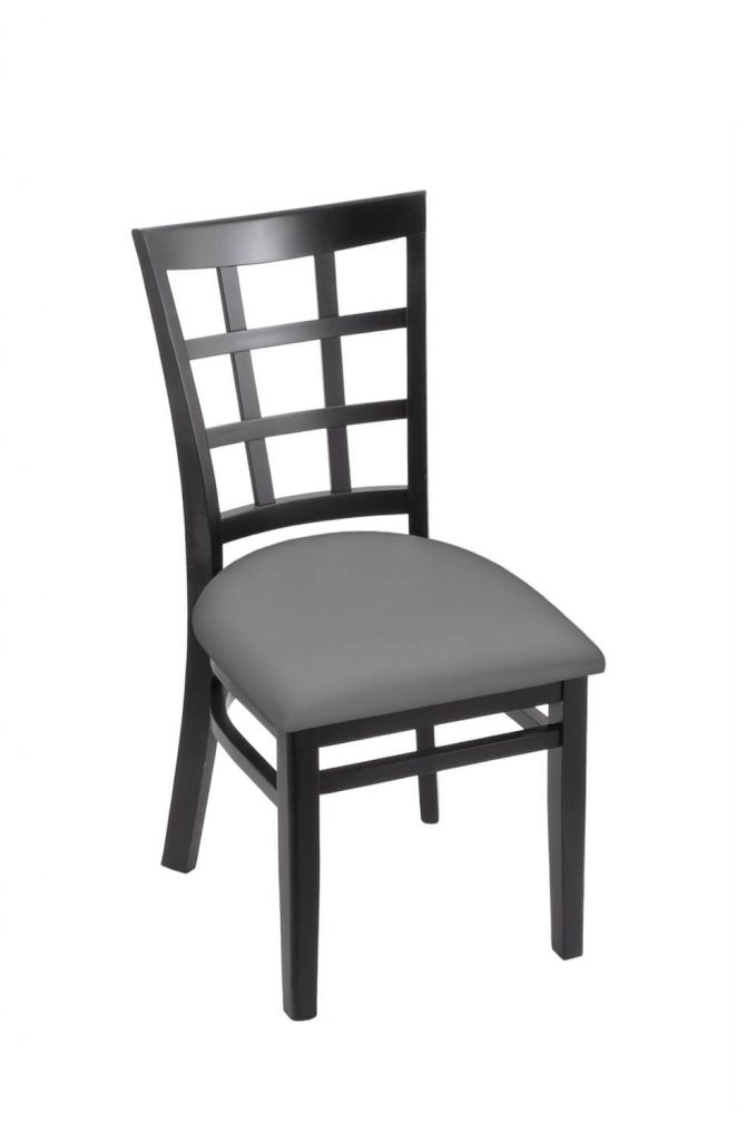 Holland's 3130 Hampton Black Wood Dining Chair in Canter Folkstone Grey Seat Cushion