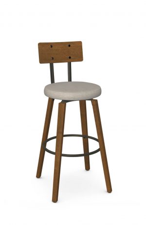 Amisco's Esteban Modern Wood Swivel Bar Stool with Hammered Wood Back and Seat Cushion